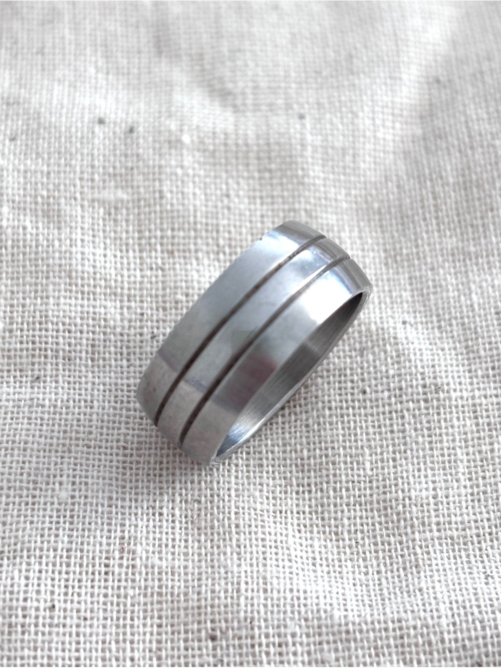 Metal Steel Silver Color Engraved Groove Band Ring